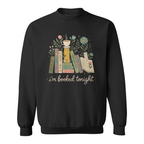 I'm Booked Tonight Floral Books Cozy Reading Graphic Sweatshirt - Bookorys DE