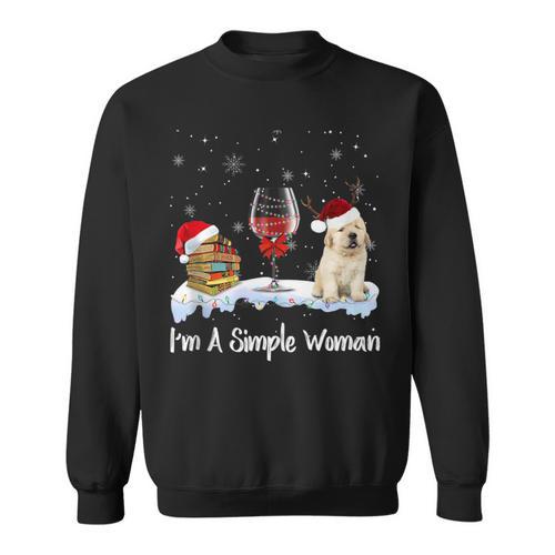 I'm Simple Woman Books Wine Golden Retriever Dog Lover Xmas Sweatshirt - Bookorys DE