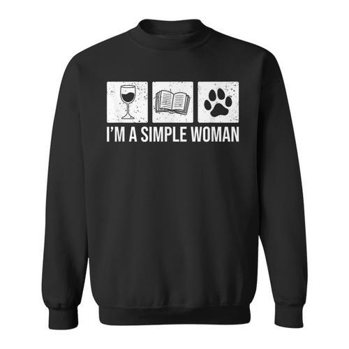 I'm A Simple Woman Wine Books & Dogs Reading Lover Sweatshirt - Bookorys CA