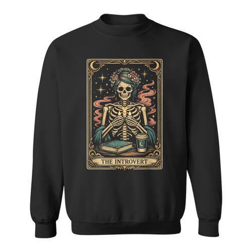 The Introvert Skeleton Tarot Card Coffee Book Lover Sweatshirt - Bookorys AU
