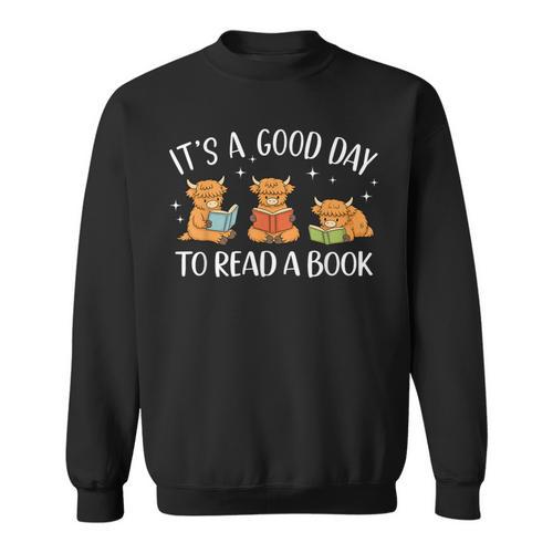 It's A Good Day To Read A Book Highland Cow Bookworm Sweatshirt - Bookorys UK