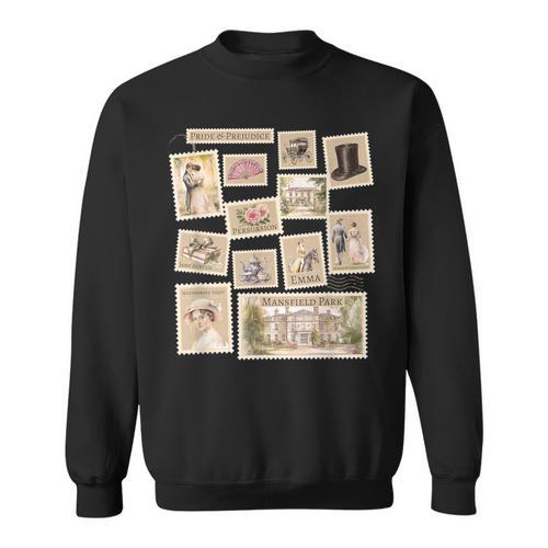 Jane Austen Book Classic Literature Stamp Collage Sweatshirt - Bookorys