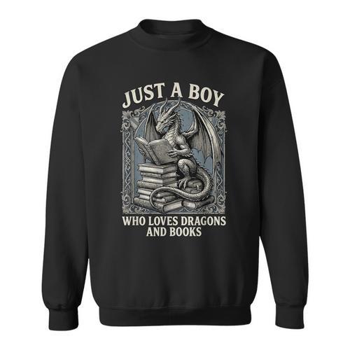 Just A Boy Who Loves Dragons And Books Fantasy Gothic Sweatshirt - Bookorys AU