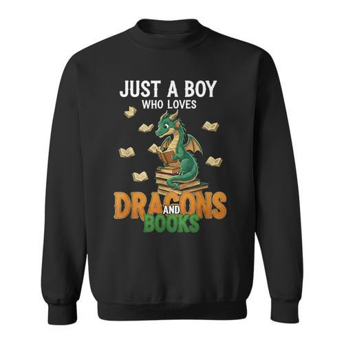 Just a Boy Who Loves Dragons And Books Reading Dragon Sweatshirt - Bookorys