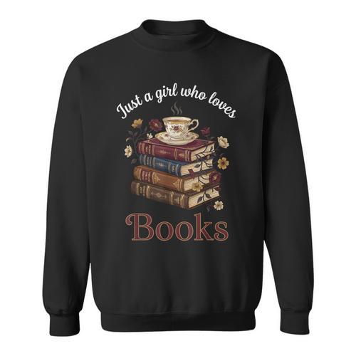 Just a Girl Who Loves Books Aesthetic Bookworm Library Art Sweatshirt - Bookorys CA