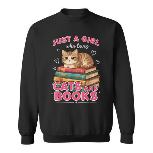 Just A Girl Who Loves Cats & Books Shirt Women Bookworm Sweatshirt - Bookorys AU