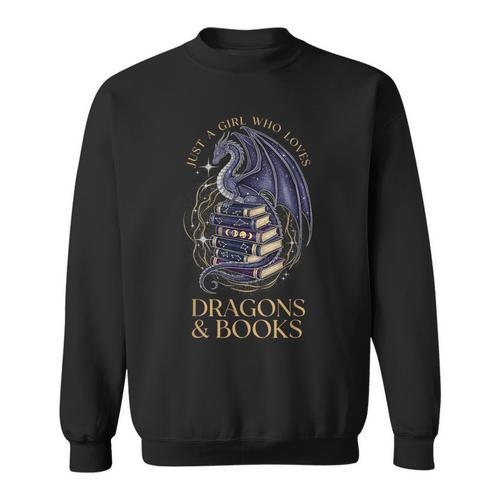 Just a Girl Who Loves Dragons & Books Women Dragon Bookish Sweatshirt - Bookorys UK