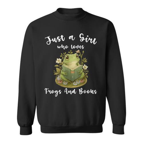 Just A Girl Who Loves Frogs And Books Cute Reading Sweatshirt - Bookorys