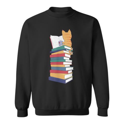 Kawaii Cat Books Tea Coffee Sweatshirt - Bookorys AU