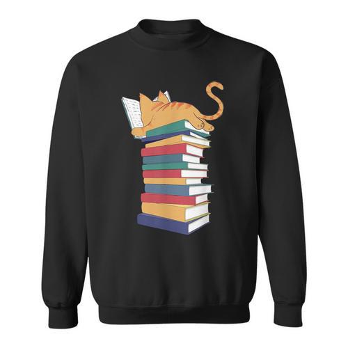 Kawaii Cat Lover Reading Books Librarian Humor Tee Sweatshirt - Bookorys AU