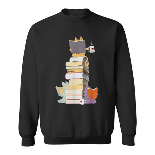 Kawaii Cats Books Coffee Sweatshirt - Bookorys AU