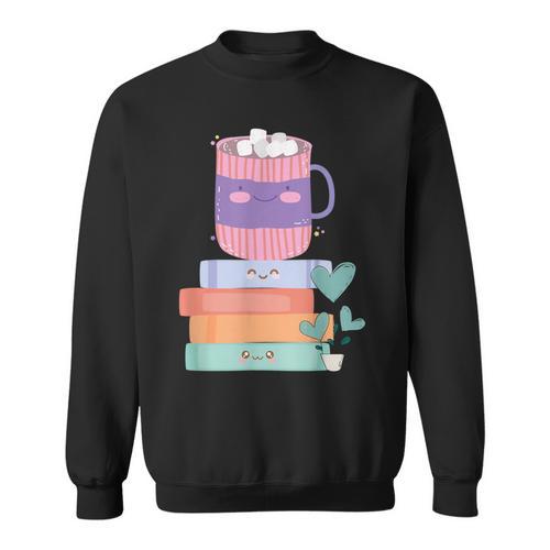 Kawaii Pastel Goth Cute Hot Chocolate Book Lover Anime Art Sweatshirt - Bookorys