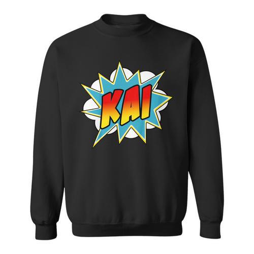 Kids Boys Kai Name Personalized Comic Book Superhero Sweatshirt - Bookorys DE