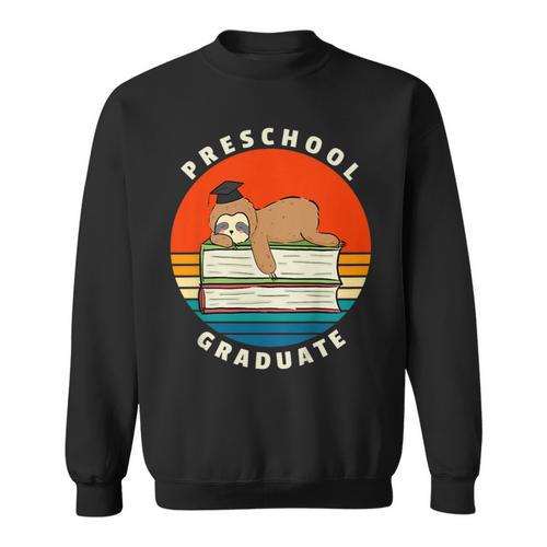Kids Preschool Graduate Sloth Graduation Cap Sleeping On Books Sweatshirt - Bookorys AU