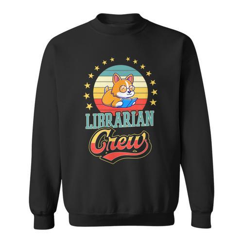 Librarian Crew Cute Library Dog Book Reading Men Women Sweatshirt - Bookorys AU