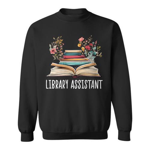 Library Assistant Messy Bun Library Book Reader Sweatshirt - Bookorys