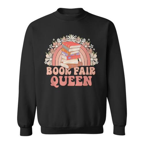 Library Book Fair Queen Vibe Groovy Retro School Reading Sweatshirt - Bookorys