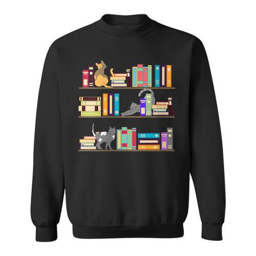 Library Cats Kittens Reader Book Lovers Pet Shelf Sweatshirt - Bookorys AU
