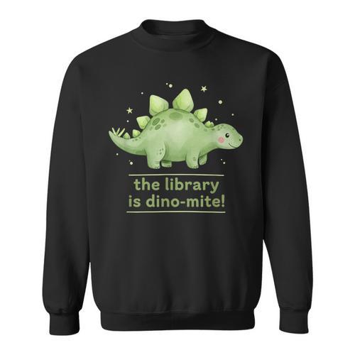 The Library Is Dino-Mite Stegosaurus Reading Kids Book Sweatshirt - Bookorys CA
