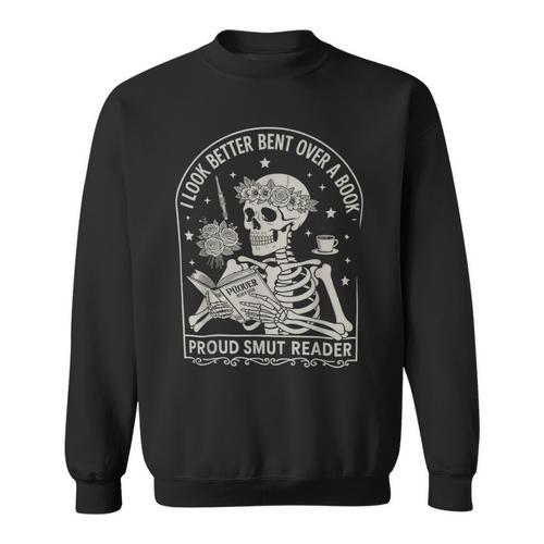 I Look Better Bent Over A Book Shirts Reader Skeleton Mom Sweatshirt - Bookorys CA