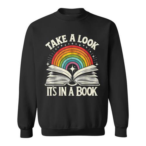 Take A Look A Book Vintage Reading Librarian Rainbow Sweatshirt - Bookorys