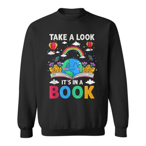 Take A Look It's In A Book Reading Vintage Retro Rainbow Sweatshirt - Bookorys CA