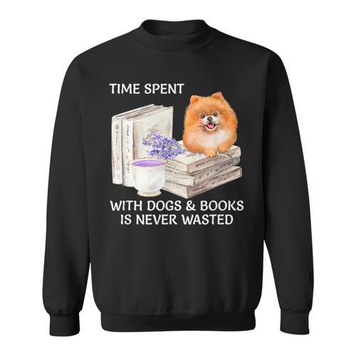 Love Reading Books And Pomeranian Dog Watercolor Art Sweatshirt - Bookorys DE