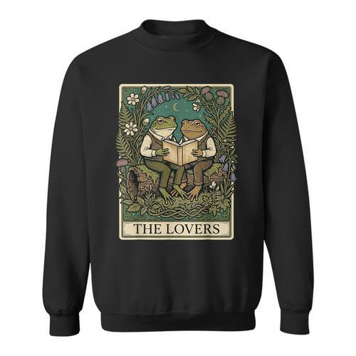 The Lovers Tarot Card Vintage Frog Reading Book Cottagecore Sweatshirt - Bookorys DE