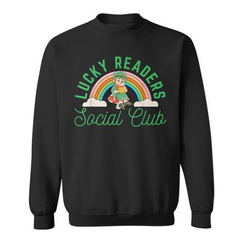 Lucky Readers Social Club Leprechaun St Patricks Book Lover Sweatshirt - Bookorys UK