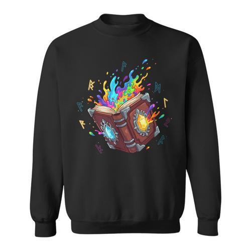 Magic Spell Book Open Rainbow Runes Fantasy Arcane Sweatshirt - Bookorys