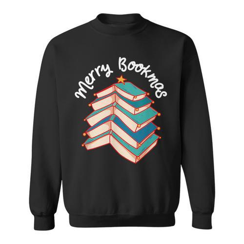 Merry Bookmas Christmas Tree Avid Reader Book Lover Xmas Sweatshirt - Bookorys