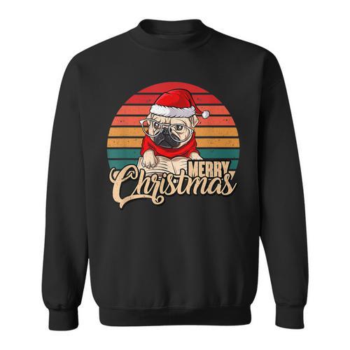 Merry Christmas Retro Vintage Pugmas Pug Reading Books Sweatshirt - Bookorys DE