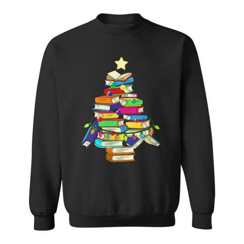 Merry Christmas Tree Reading Books Nerd Sweatshirt - Bookorys DE