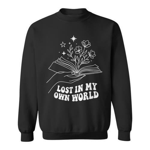 Minimalist Bookworm Lost In My Own World Book Lover Sweatshirt - Bookorys CA