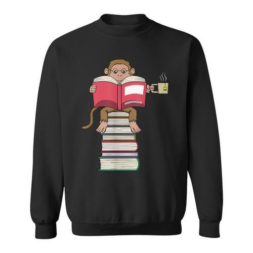 Monkey Reading Books And Drinking Tea Sweatshirt - Bookorys