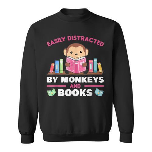 Monkeys And Books Saying With Book And Monkey Sweatshirt - Bookorys