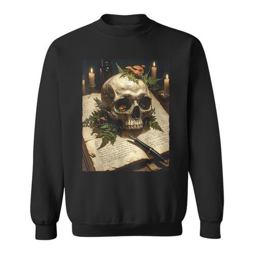 Mushroom Skull On Vintage Book Dark Academia Goblincore Goth Sweatshirt - Bookorys