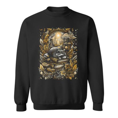 Mystical Raccoon Sleeping On Books Cottagecore Sweatshirt - Bookorys CA