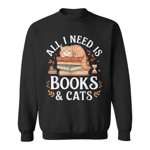All I Need Is Books And Cats Reading Sweatshirt - Bookorys AU