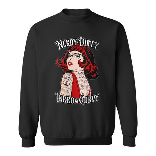 Nerdy Dirty Inked & Curvy Book Lover Tattoo Pop Art Girl Sweatshirt - Bookorys