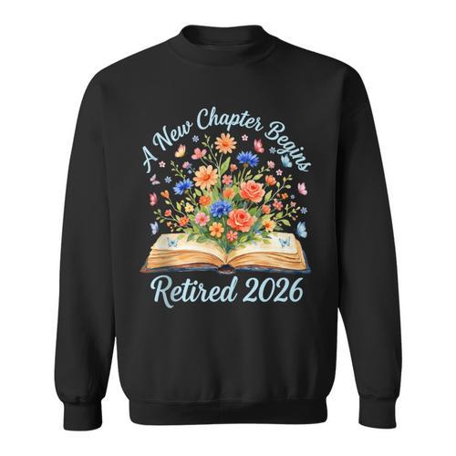 New Chapter Begins Retired 2026 Watercolor Floral Book Women Sweatshirt - Bookorys DE