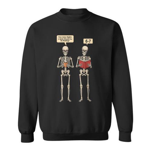 How Many Nights Reading Skeleton Book Lover Reader Sweatshirt - Bookorys