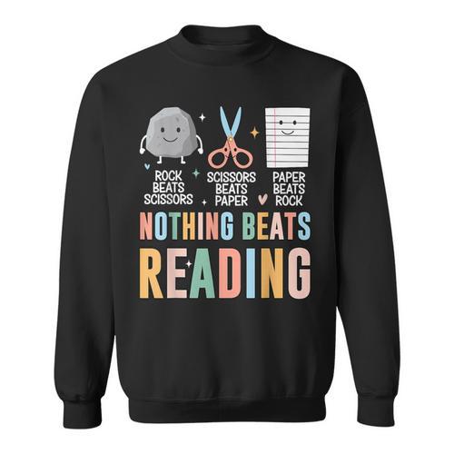 Nothing Beats Reading Rock Paper Scissors Books Lover Sweatshirt - Bookorys DE