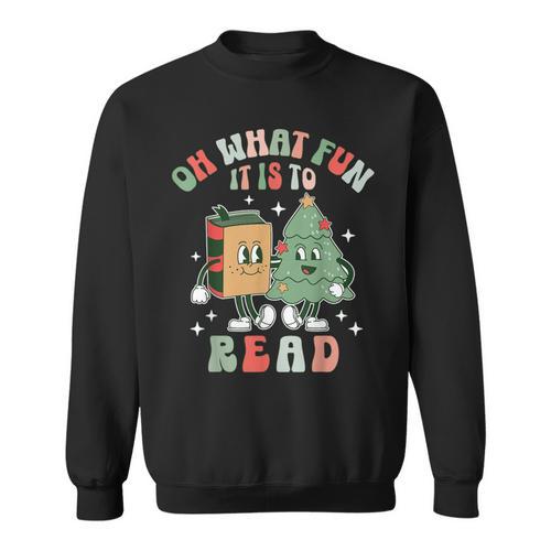 Oh What Fun It Is To Read Christmas Tree Book Lover Groovy Sweatshirt - Bookorys