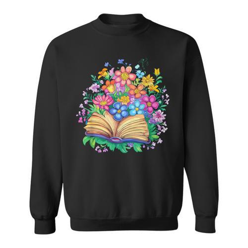 Open Book Surrounded By Colorful Spring Flowers Bloom Sweatshirt - Bookorys DE