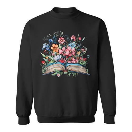 Open Book With Wildflowers Blooming Around Pages Sweatshirt - Bookorys AU