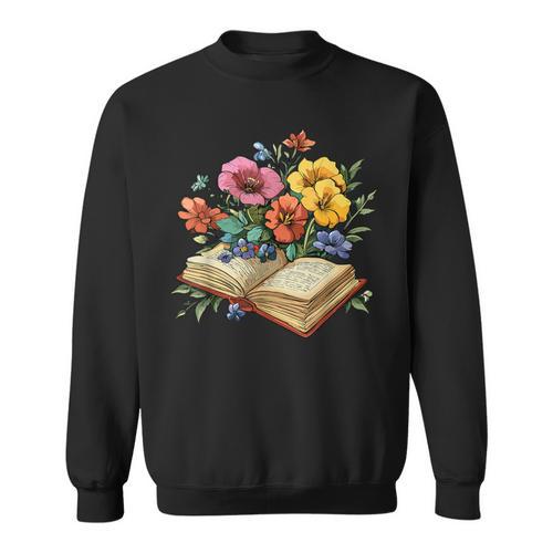 Open Book With Wildflowers Vintage Botanical Reading Sweatshirt - Bookorys DE