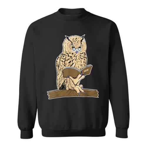 Owl Reading With Eye Glasses Book Student Teacher Bookworm For Men Women Kids Sweatshirt - Bookorys CA