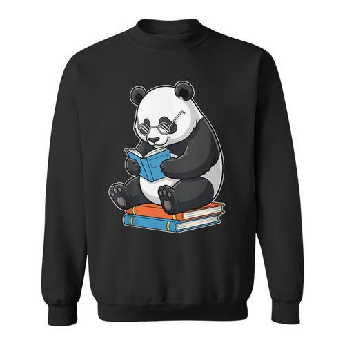 Panda With Glasses Reading Book Librarian Panda Sweatshirt - Bookorys