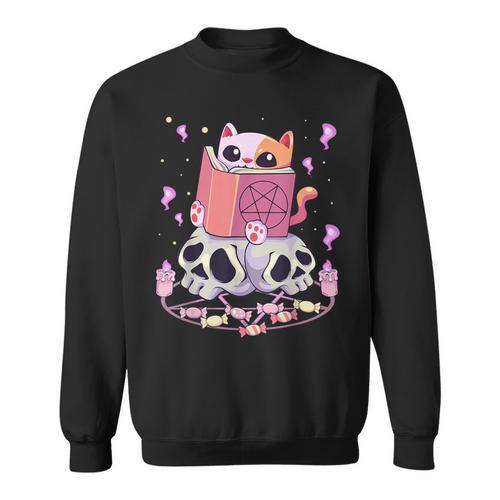 Pastel Goth Kawaii Occult Cute Cat Reading Pentacle Book For Men Women Sweatshirt - Bookorys AU